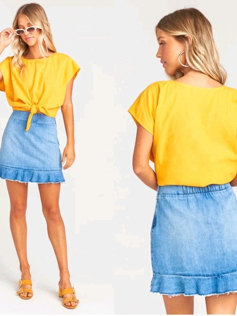 Show Me Your Mumu Katrina Linen Blend Canary Yellow Front Slit Top; Size M